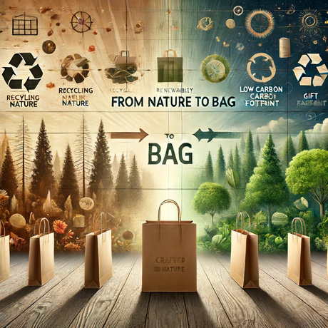 From Nature to Bag featuring a scenic forest with tall trees, symbolizing the wood pulp source for paper bags..jpg